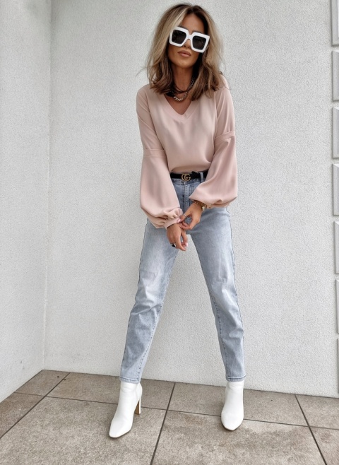 Bluzka z baloniastymi rękawami INEZ puder/beż - BY ME