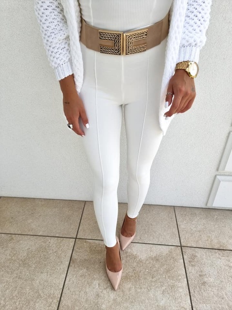 Legginsy modelujące z przeszyciem śmietankowe - BY ME