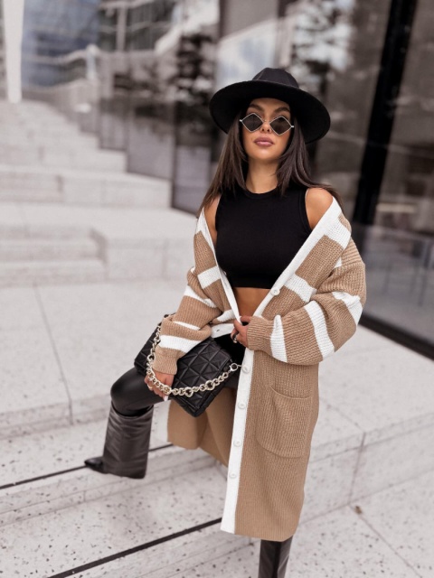 Kardigan ARLETTA camel z kremem SEMPRE