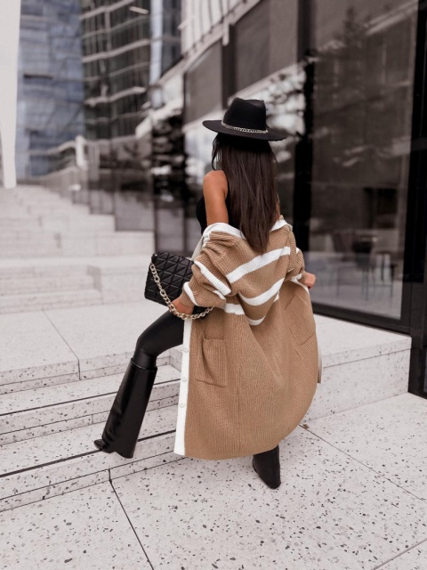 Kardigan ARLETTA camel z kremem SEMPRE