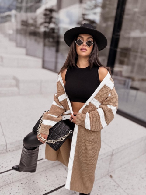 Kardigan ARLETTA camel z kremem SEMPRE