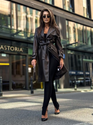 Płaszcz trencz z eko skóry czarny Me Gusta