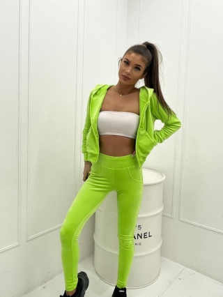 Welurowy komplet legginsy push up i bluza z kapturem limonka By Mielczarkowski