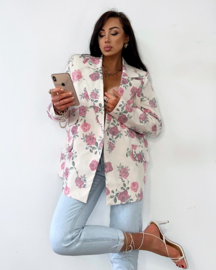 Marynarka oversize z poduszkami w kwiaty La Milla