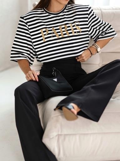 T-shirt PARIS paski ze złotym napisem La Milla