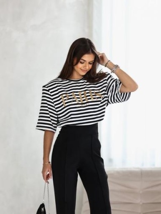 T-shirt PARIS paski ze złotym napisem La Milla