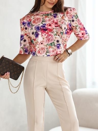 T-shirt z rękawem 1/2 i poduszkami kwiaty LA MILLA