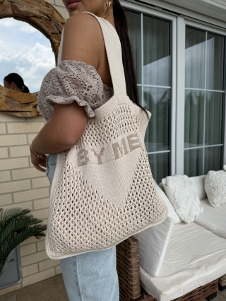 Torba ażurowa bawełniana By Me jasny beż