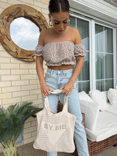 Torba ażurowa bawełniana By Me jasny beż