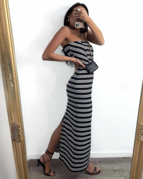 Sukienka tuba w paski LAMILLA czarna