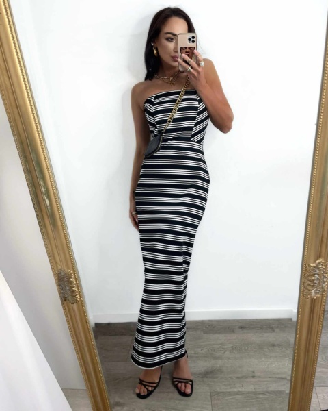 Sukienka tuba w paski LAMILLA czarna