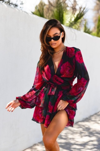 Szyfonowy komplet z wiskozy w róże La Milla