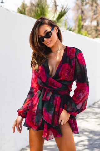 Szyfonowy komplet z wiskozy w róże La Milla