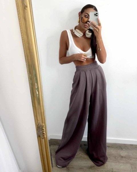 Szerokie spodnie dresowe HIGH STANDARDS mokka La milla