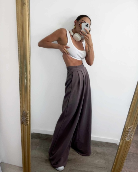 Szerokie spodnie dresowe HIGH STANDARDS mokka La milla