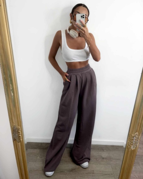 Szerokie spodnie dresowe HIGH STANDARDS mokka La milla