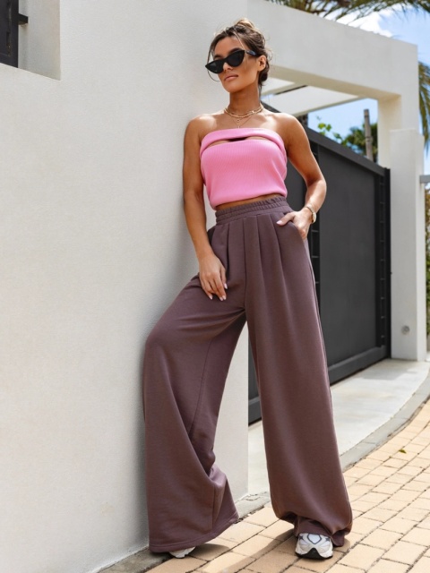 Szerokie spodnie dresowe HIGH STANDARDS mokka La milla