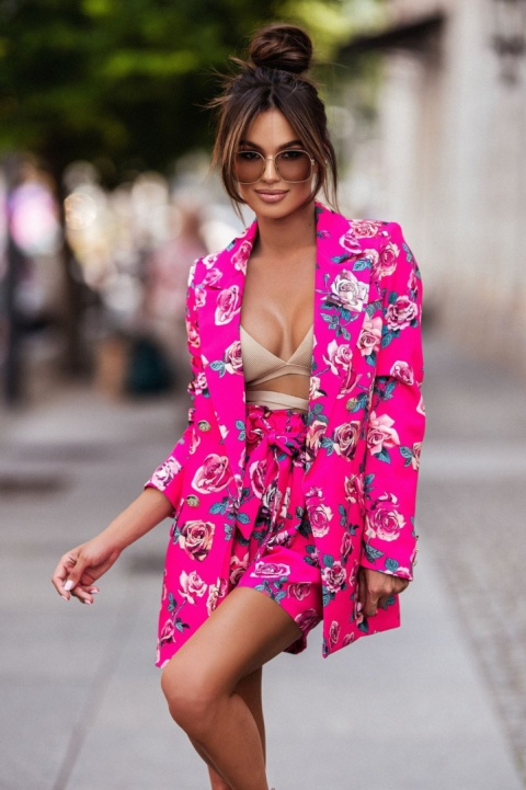 Wzorzysty komplet damski FLOWERY marynarka oversize i szorty