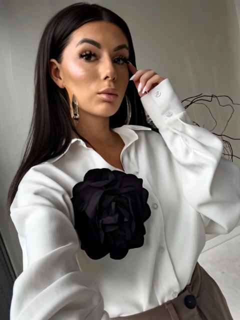 Koszula OVER ecru z kwiatem By Me