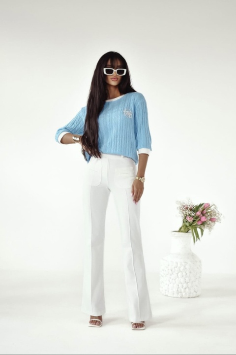 Sweterek z aplikacją w warkoczowy wzór baby blue XANA