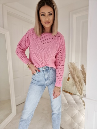 Ażurowy sweter DAKOTA różowy - BY ME