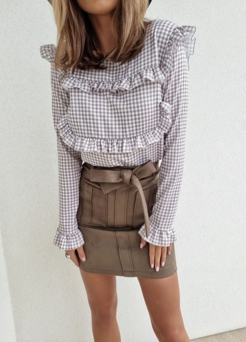 Bluzeczka z falbanką WAVE kratka beżowa - BY ME