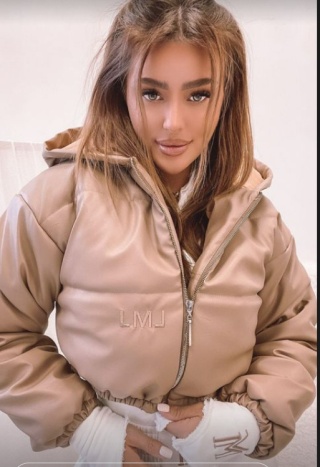 Kurtka z ekoskóry z kapturem BIG DEAL beżowa - LA MANUEL