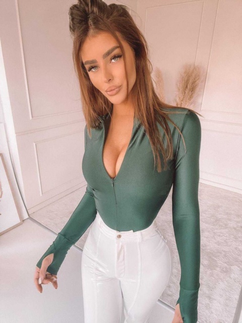 Modelujące body z suwakiem PHOEBE butelkowy zielony - LA MANUEL