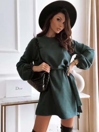 Sukienka przewiązywana paskiem ELLA butelkowa zielona - BOCCA