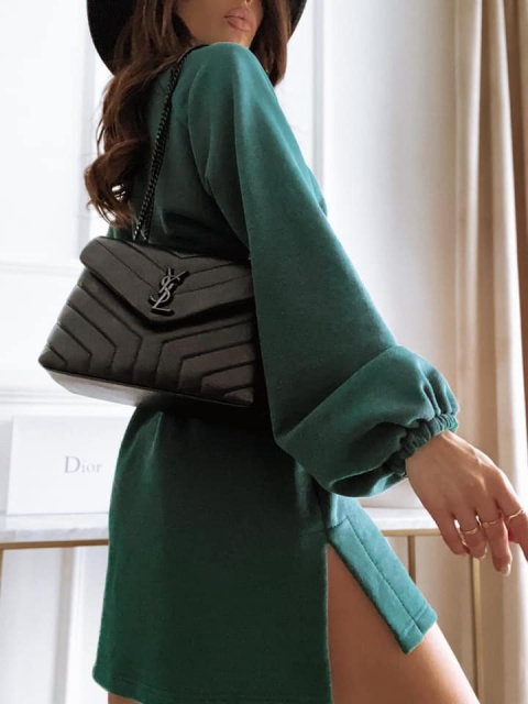 Sukienka przewiązywana paskiem ELLA butelkowa zielona - BOCCA