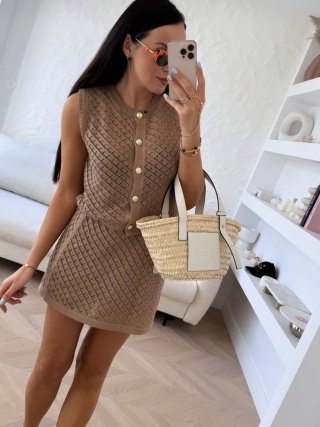 Komplet dzianinowy ze spódniczką opalony La Milla