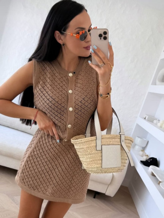 Komplet dzianinowy ze spódniczką opalony La Milla