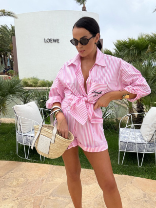 Komplet koszula i spodenki w różowe paski La Milla