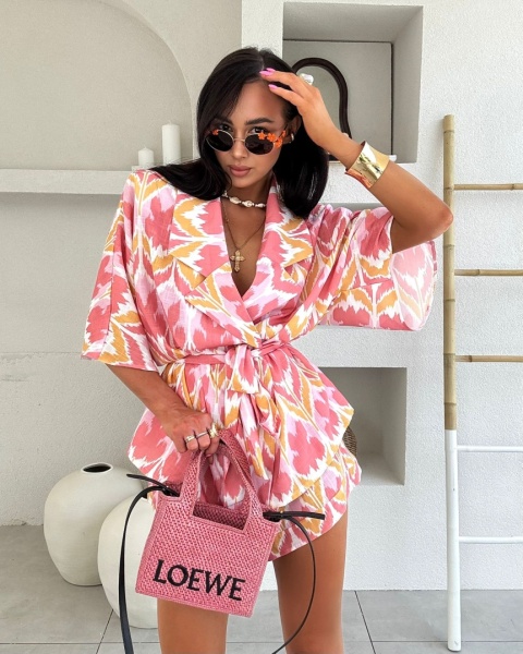 Komplet lniany: kimono i szorty pomarańczowy-koral La Milla Komplet lniany: kimono i szorty pomarańczowy-koral La Milla