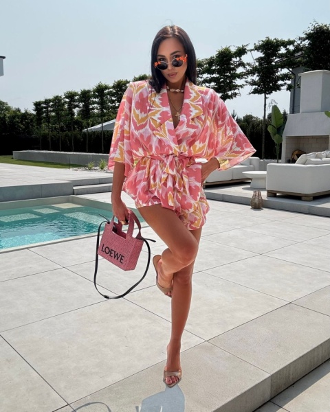 Komplet lniany: kimono i szorty pomarańczowy-koral La Milla Komplet lniany: kimono i szorty pomarańczowy-koral La Milla