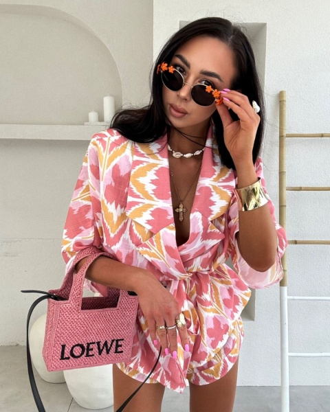 Komplet lniany: kimono i szorty pomarańczowy-koral La Milla Komplet lniany: kimono i szorty pomarańczowy-koral La Milla