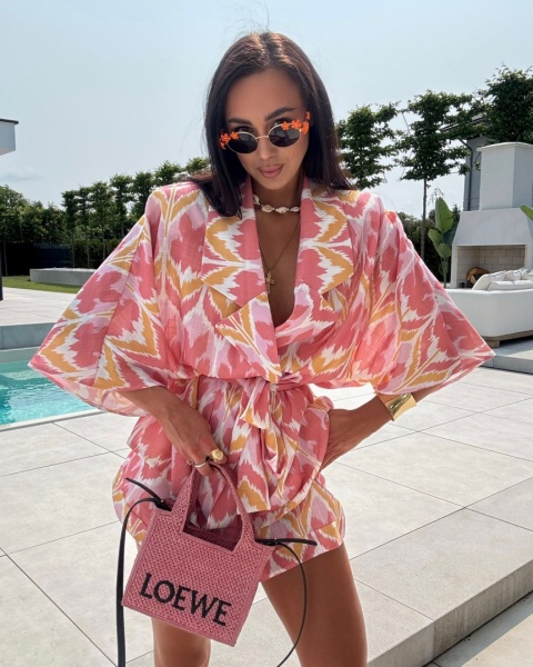 Komplet lniany: kimono i szorty pomarańczowy-koral La Milla Komplet lniany: kimono i szorty pomarańczowy-koral La Milla