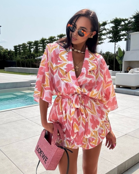 Komplet lniany: kimono i szorty pomarańczowy-koral La Milla Komplet lniany: kimono i szorty pomarańczowy-koral La Milla