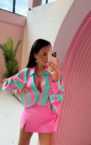 Koszula w różowo-zielone paski La Milla