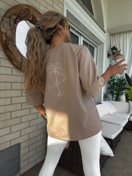 T-shirt PALMS ciemny beż By Me