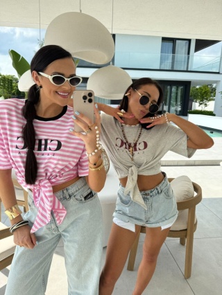 Tshirt CHIC z wiązaniem różowe paski La Milla