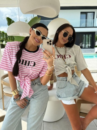 Tshirt CHIC z wiązaniem różowe paski La Milla