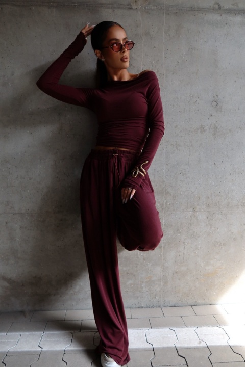 Komplet top i spodnie HUGGIE & SLOUCHIE bordo La Manuel