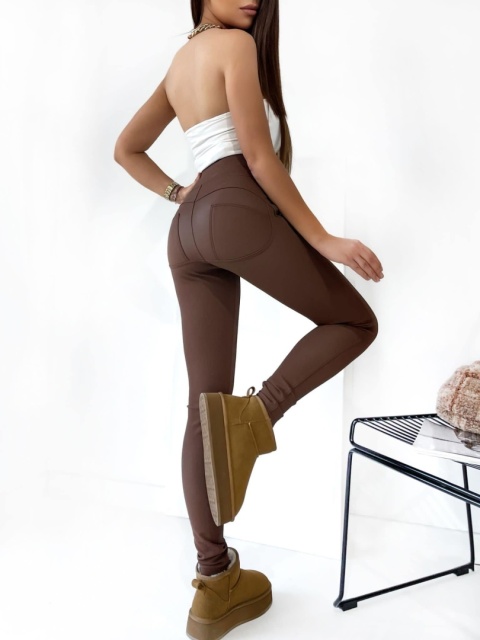 Legginsy push up eko skóra mleczna czekolada - BY MIELCZARKOWSKI