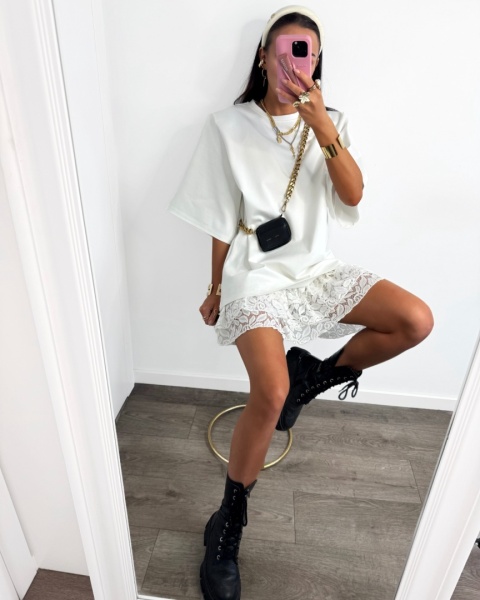 Tshirt oversize grubsza dzianina ecru La Milla
