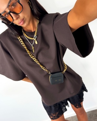 Tshirt oversize grubsza dzianina brąz La Milla