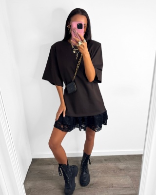Tshirt oversize grubsza dzianina brąz La Milla