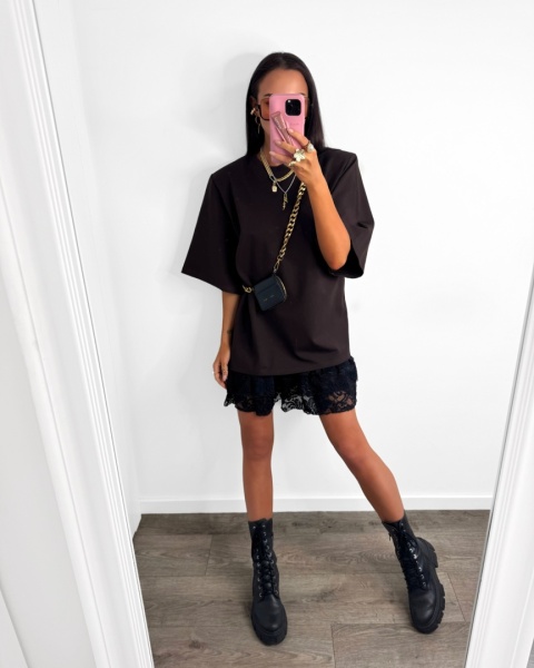 Tshirt oversize grubsza dzianina brąz La Milla