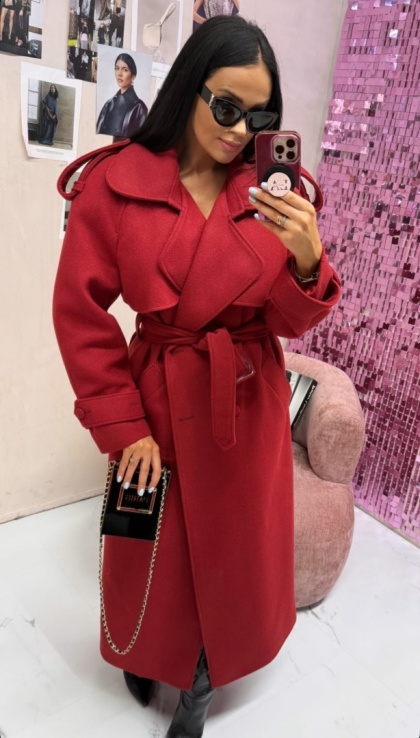 Czerwony wełniany płaszcz LA Milla