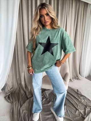 Dekatyzowany t-shirt STAR – rozbielony khaki By Me